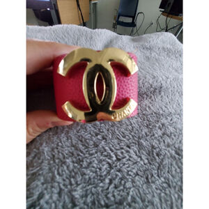 Pink faux Leather Gold cuff snap adjustable Bracelet. up to size 7.5